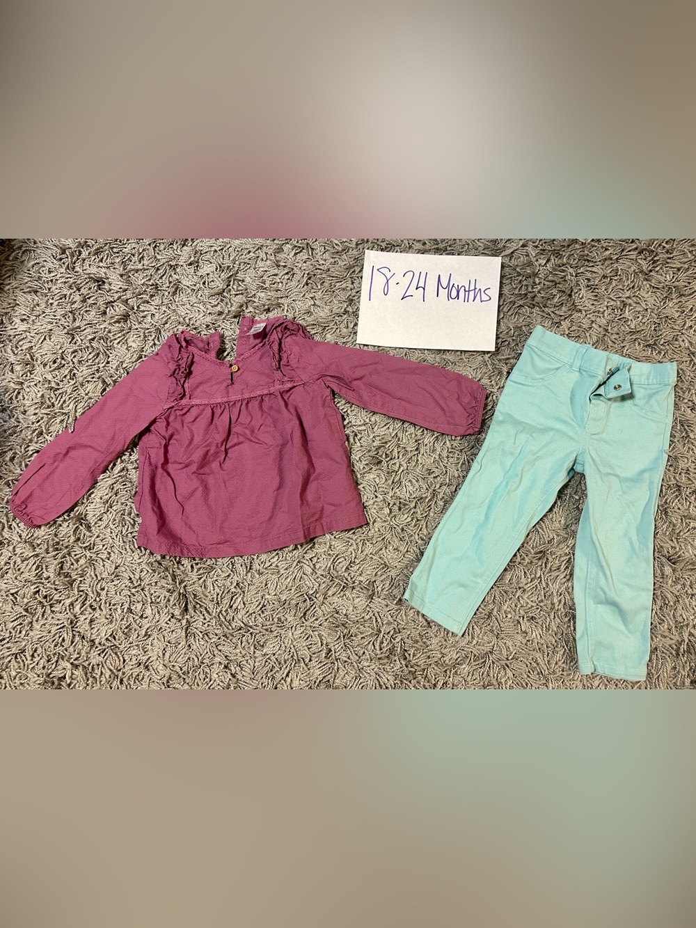 Carter's Girls Pink Top with Mint Green Leggings Matching Set